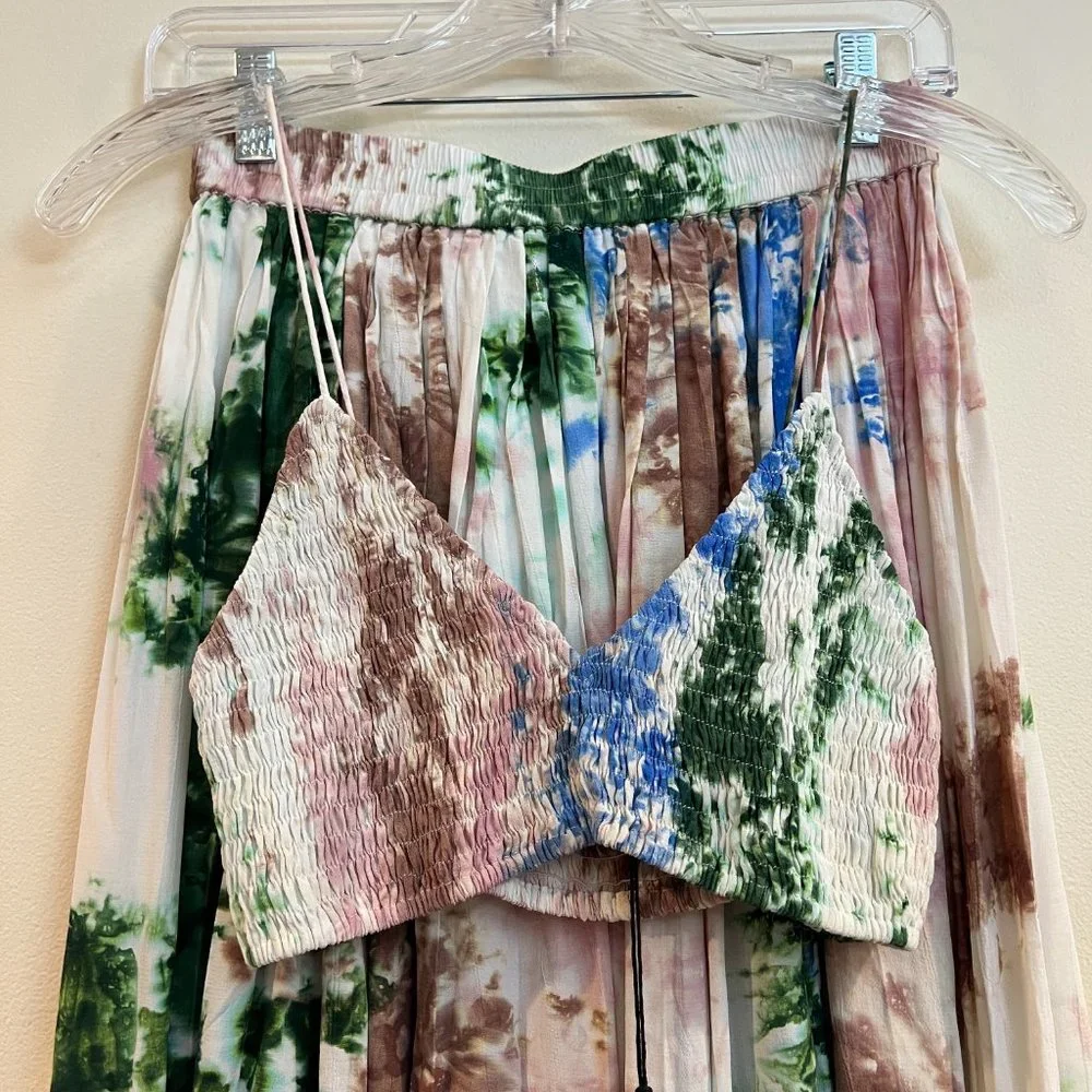 S/W/F Pastel Tie Dye Designer Bohemian Maxi Skirt Tank Top Set in Skyline XS NWT - Picture 4 of 6